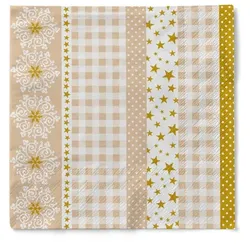 Sovie HORECA Weihnachtsserviette Calypso-Stripes in Gold-Beige aus Tissue 33 x 33 cm, 100 Stück