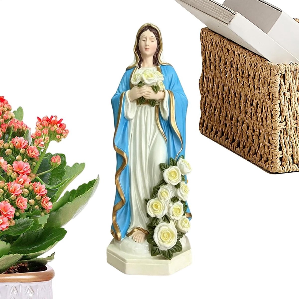 Wit Moeder Maria Beeld - Decoratieve Heilige Moeder Sculptuur van Hars - Hoogte: 20 cm