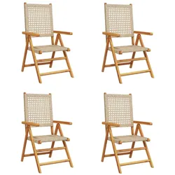 vidaXL Gartenstuhl Verstellbar 4 Stk. Beige Poly Rattan Massivholz