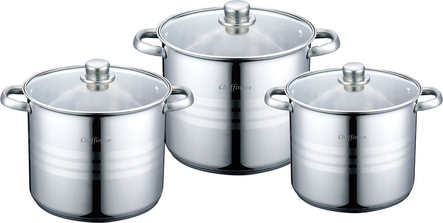 Cheffinger 6-delige roestvrijstalen kookset met inductiekookpannen en deksels