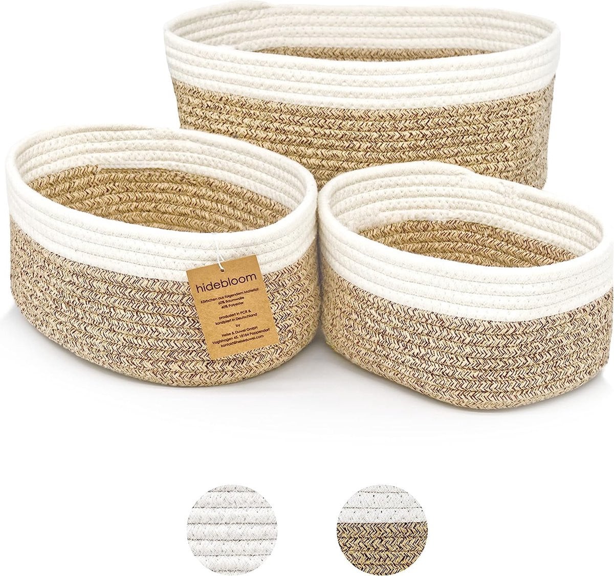 Set van 3 Opbergmanden Badkamer Organizer Wit/Bruin
