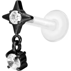 PTFE Labret mit Innengewinde + Titan-Aufsatz STERN + KRISTALL