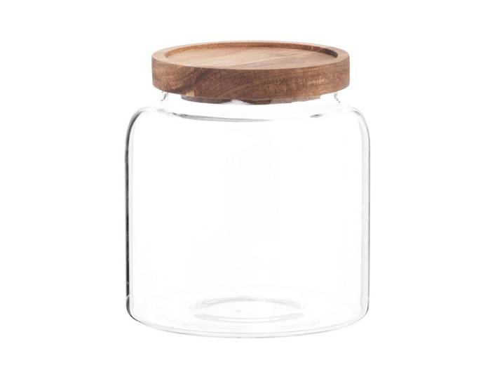 Gefäß aus Glas und Akazienholz, H13cm