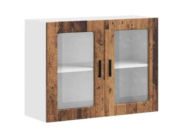 HKTMGDNG Küchen-Hängeschrank Porto Altholz-Optik mit Glastür 80x31x60 cm Kompakter Wandküchenschrank für Küche und Esszimmer mit 2 Glastüren, 2 Fächern sowie robuster Holzwerkstoff-Konstruktion.