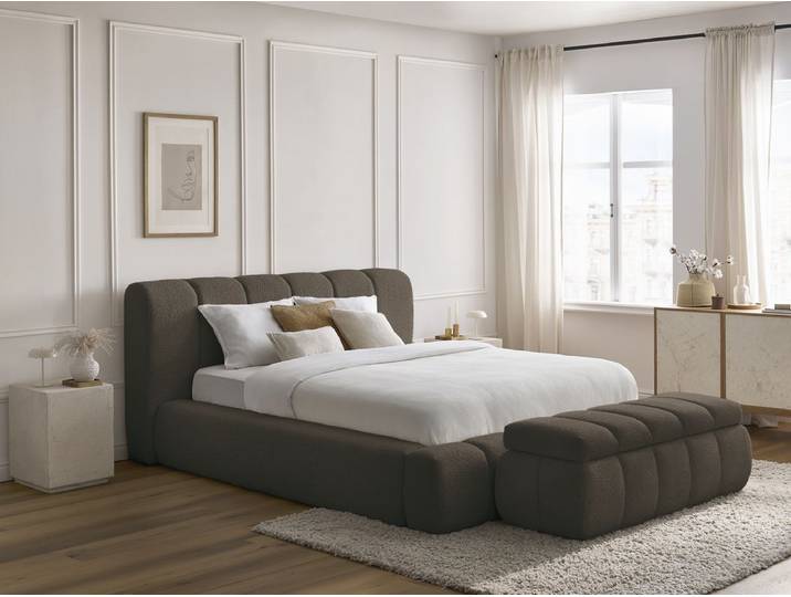 Lit coffre DENALI tissu bouclette + Bout de lit DENALI 160x200 + bout de lit 140