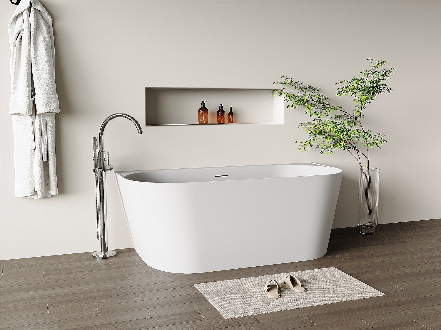 Unique Bañera semiexenta - 160 x 75 x 58 cm - Acrílico - Blanco mate - 230 L - AMOBIA