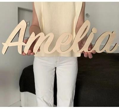 Uplifted Goods Custom Script Wooden Name Sign For Nursery And Home Decor grey 15.75in