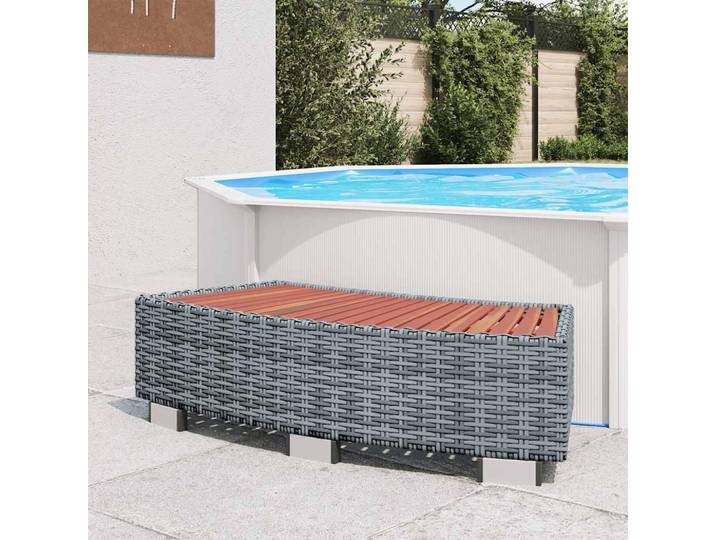 vidaXL Spa-Einstiegsstufe Grau Poly Rattan 92×45×25 cm