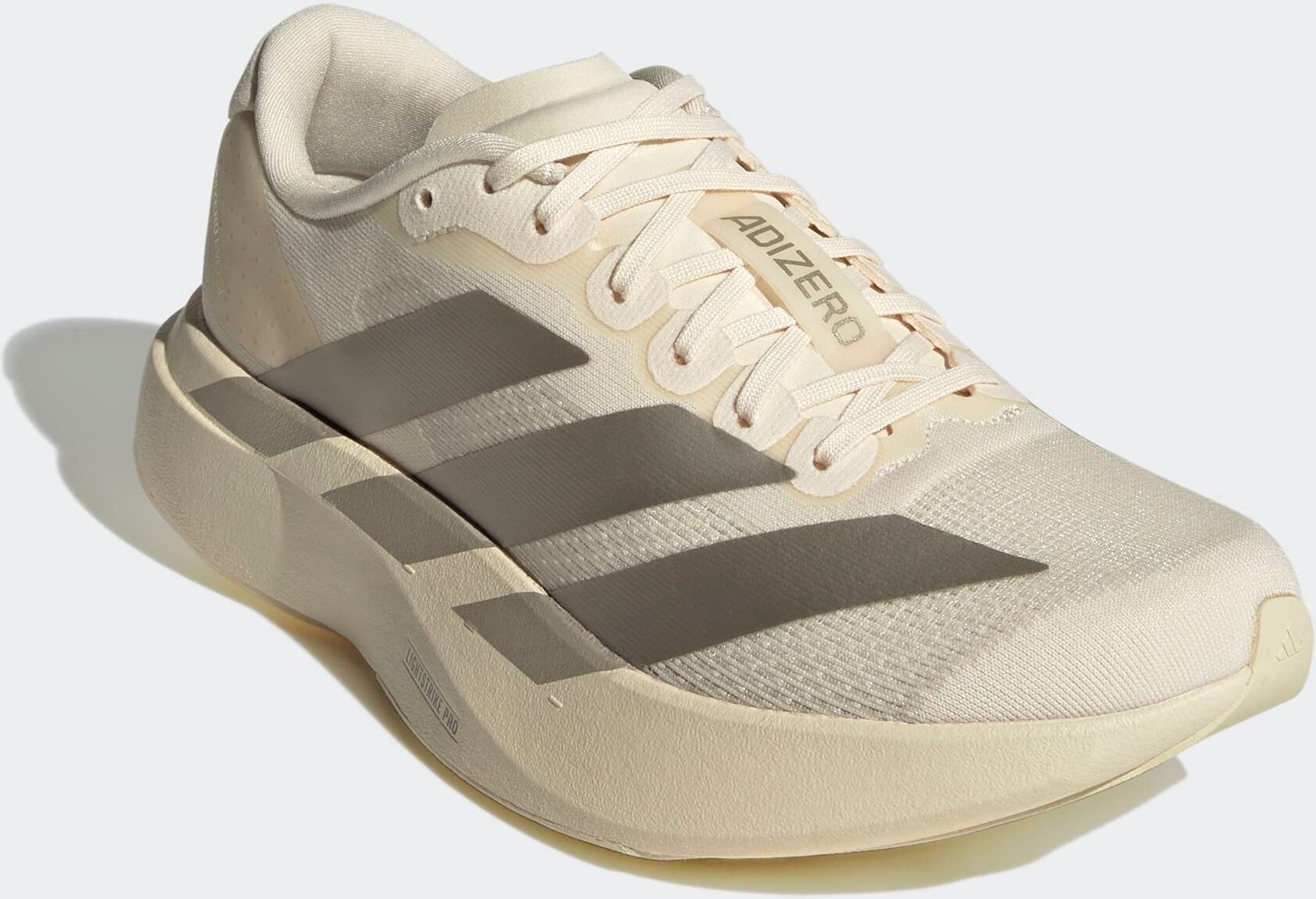 Laufschuh ADIDAS PERFORMANCE "ADIZERO EVO SL", Damen, Gr. 40, wonder weiß, cyber metallic, warm vanilla, Synthetik, Textil, Schuhe Laufschuh, angelehnt an das Design vom Adios Pro Evo wonder weiß, cyber metallic, warm vanilla 40