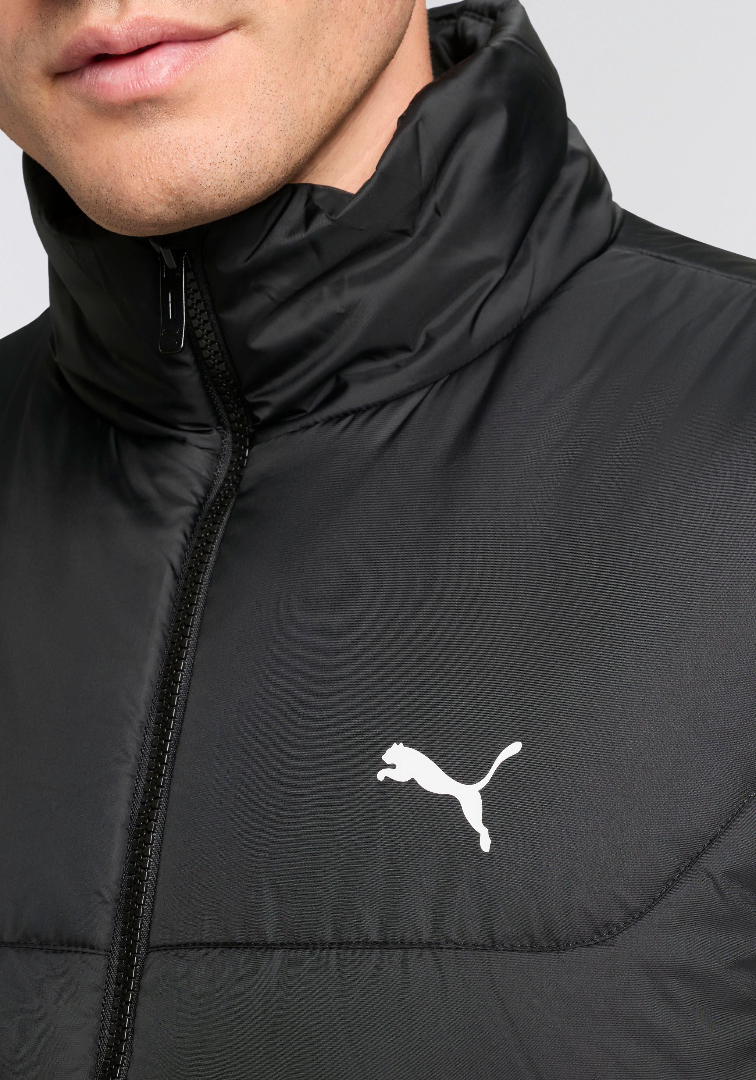 Steppweste PUMA "ESS PADDED VEST", Herren, Gr. XL, schwarz (puma schwarz), Taft, Obermaterial: 100% Polyester, unifarben, regular fit normal, Westen Steppweste, mit Stehkragen, mit WarmCELL-Technologie, wasserabweisend puma schwarz XL