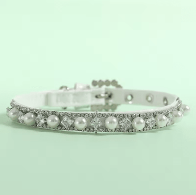 Inspire Picks Luxury Pearl Pet Necklace Collar With Rhinestone Accents For Cats & Small Dogs 4 m neck 24 30cm