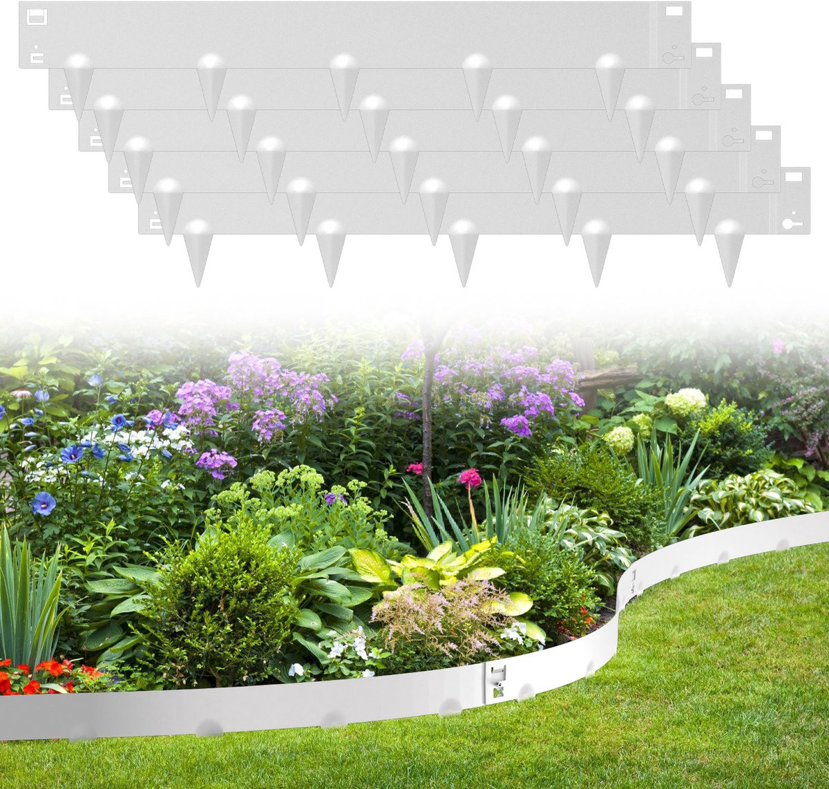 40 stuks Flexibele Metalen Borderrand met Tips, Verzinkt Staal, Zilver, 18 x 100 cm