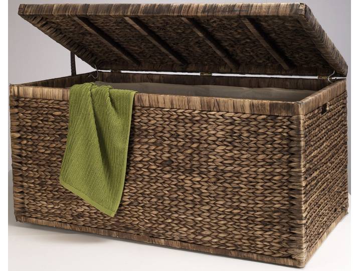 Truhe GOODPRODUCT, braun, B:95cm H:44cm T:47cm, Geflecht Wasserhyazinthe, Truhen, Truhe, innen mit Baumwolle bespannt