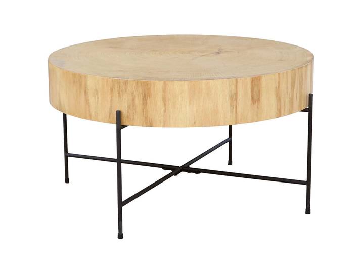 Waldwelt Couchtisch, Natur, Schwarz, Holz, Metall, Eiche, furniert, rund, Rundrohr, X-Form, 75x42x75 cm, Wohnzimmer, Wohnzimmertische, Couchtische, Couchtische Metall