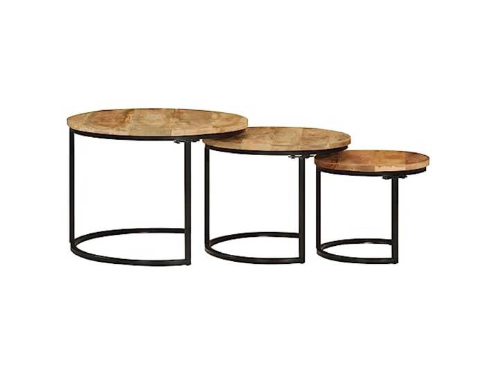 KTHLBRH Beistelltische zum Zusammenstecken 3 Stück Schwarz Massivholz Set mit 3 Tischen, Durchmesser 55/45/35 cm, Höhe 40/35/29 cm, Eisen lackiert, Montage erforderlich