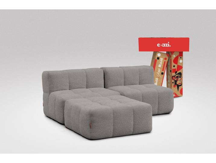 3-tlg. Modulsofa Grau – 2 Mittelteile, 1 Hocker