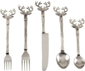 Saro Lifestyle Reindeer Design Rustic Woodsy Style Flatware - Set of 5 - Silver