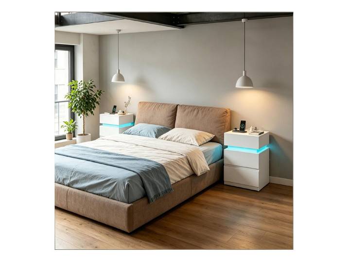 Fine Life Pro Nachttisch Beistelltisch,Beistelltisch mit Verstellbarem LED-Licht,Sofatisch