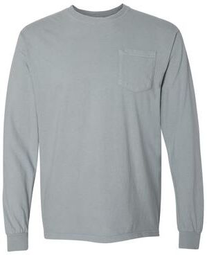Comfort Colors C4410 Men's Garment-Dyed Heavyweight Long Sleeve Pocket T-Shirt in Granite size 2XL   Cotton 4410, CC4410