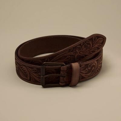 Lucky Brand Embossed Belt - Men's Accessories Belts in Brown, Size 38