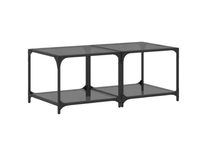 GHVBNMF Couchtisch 2er Set Glas Beistelltisch Modern 50x50x40 cm Elegantes Design fuer Wohnzimmer und Schlafzimmer mit robuster Glasplatte und stabilem Gestell aus Stahl.