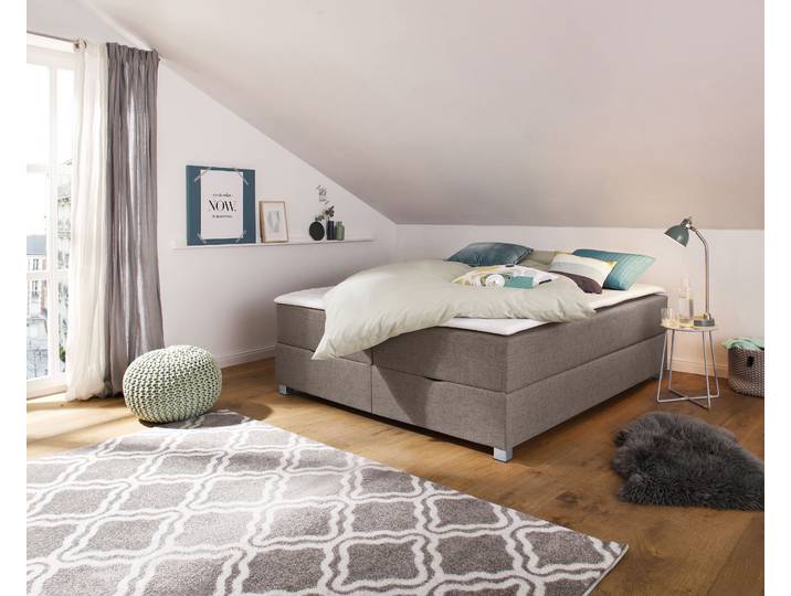 Boxbett, Struktur Fein, Hellbraun, 180×220 cm, Mit Bettkasten, Modern, Inosign