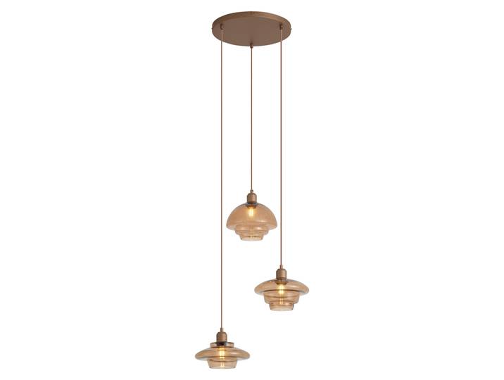 Suspension rétro bronze foncé avec abat-jour ambrés 3 lumières -