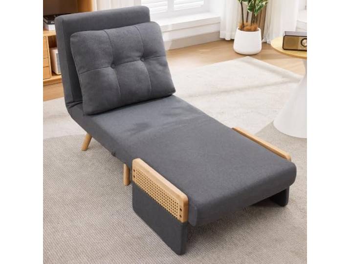 QQJIN 3-in-1 Schlafsessel Rattan Leinenoptik 5-Fach 70x80x90cm Schlafsessel mit Bettfunktion, Sessel mit Schlaffunktion, Klappsessel mit Schlaffunktion, Relaxsessel, Gästebett
