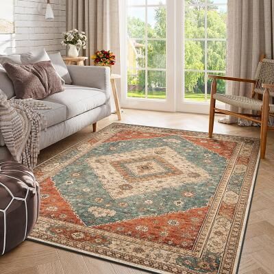 LightInthebox Bohemian Style Area Rug, Teal Rust with Intricate Medallion Pattern, Ideal for Cozy Living Room or Bedroom Decor