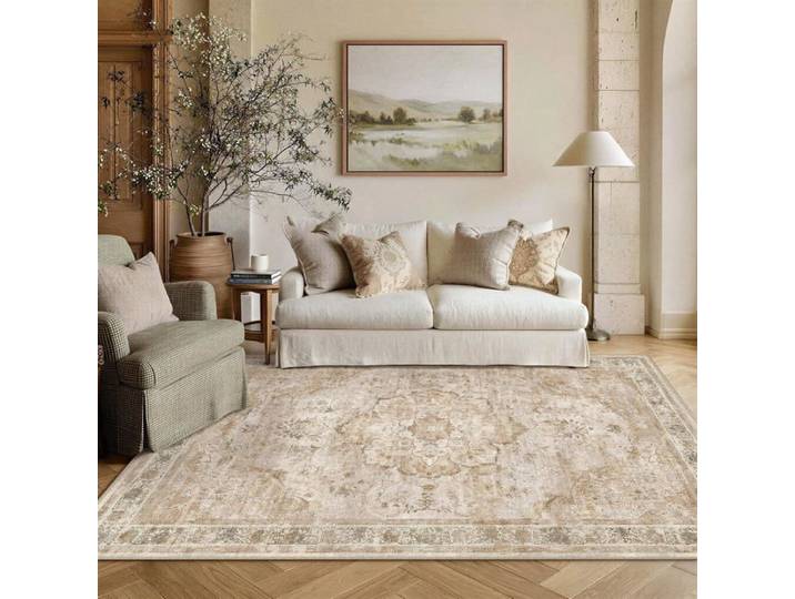 Beige Vintage Tapis Salon 160x230cm Antidérapant Grand Rugs