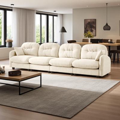 Chenille Modular Sofa with Quilted Pleated Design and Ergonomic Design