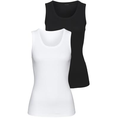 Tanktop VIVANCE "aus weichem Rippen-Jersey", Damen, Gr. 32/34, schwarz-weiß (schwarz, weiß), Rippware, Obermaterial: 95% Baumwolle, 5% Elasthan, unifarben, Basic, figurbetont normal, Rundhals, Tops Tanktop