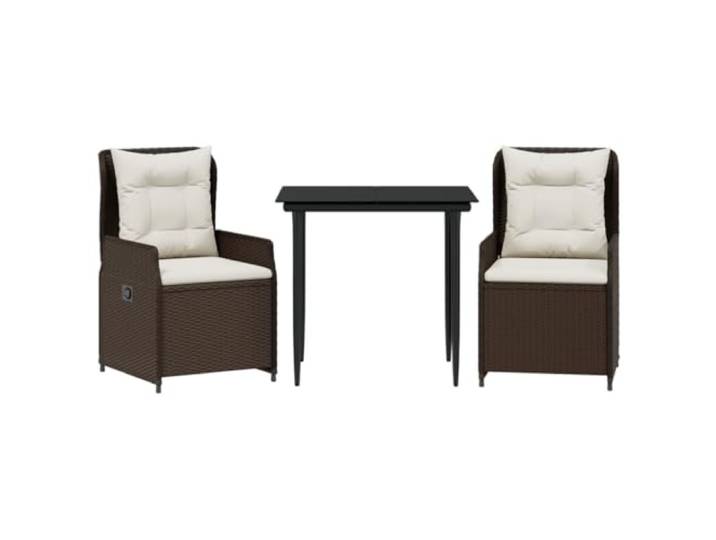 PUGYNBK Garten-Esszimmer-Set, 3-teilig, mit Kissen, synthetisches Rattan, Braun