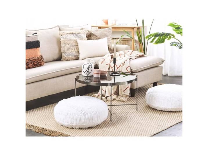 Pouf en coton blanc - BELIANI - OULAD - Style Scandinave Moderne - Diamètre 50 cm