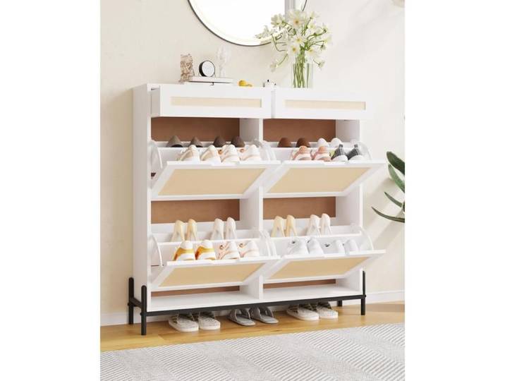 Meuble chaussures 4 portes 2 tiroirs blanc
