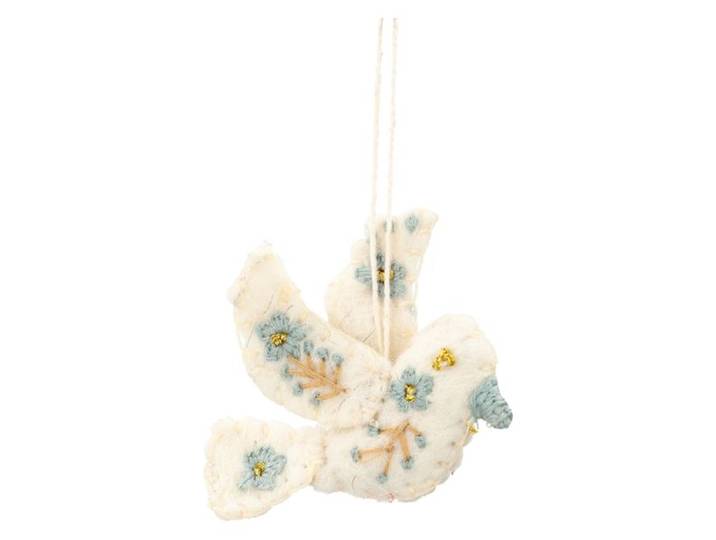 Hanger, vilt, duif met bloem, geborduurd