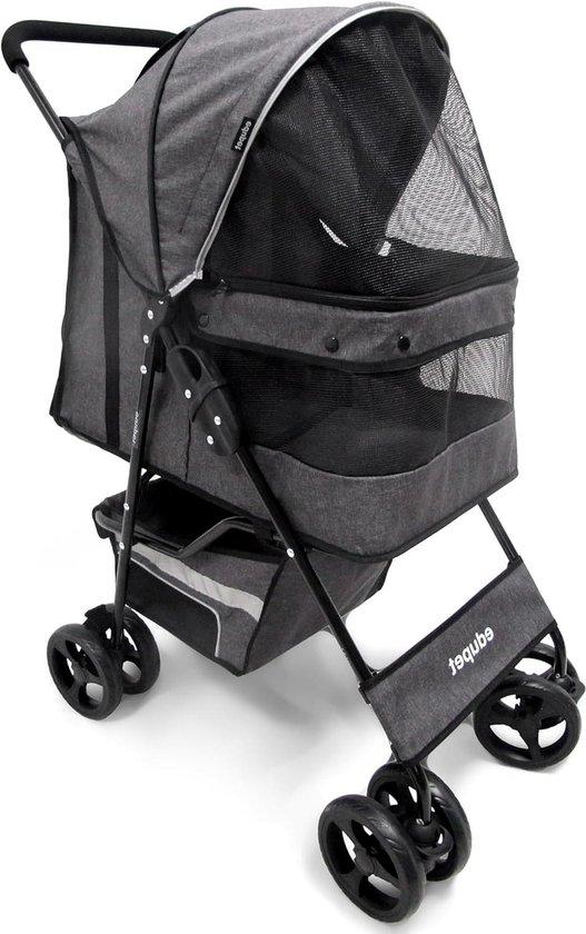 Famanu Hunde-Buggy mit doppelten Rädern, Sicherheitsgurt und zusätzlicher Matratze - Schwarz/Grau
