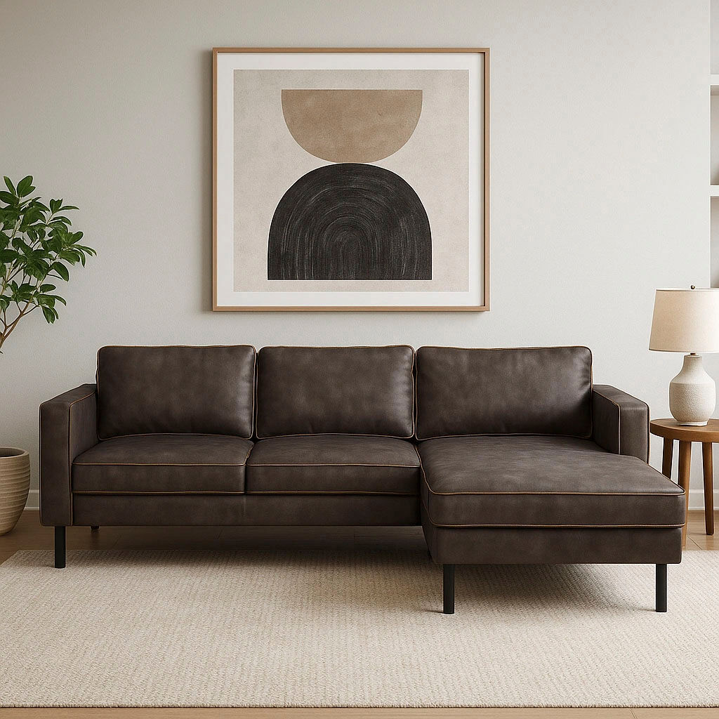 Ecksofa HOME AFFAIRE "Watkins, wahlweise mit Schlaffunktion/Bettkasten, moderne offene Naht", grau (dunkelgrau), B:232cm H:81cm T:161cm, 50% Leder, 40% Polyester, 10% Polyamid;Backing 60% Leder, Sofas, Ecksofa, Recamiere beidseitig montierbar, L-Form, Bre