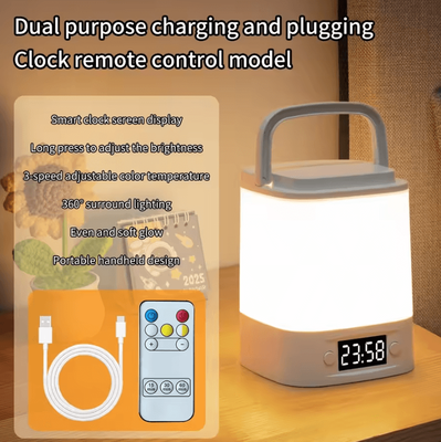 Inspire Curations Rechargeable LED Table Lamp With Clock Display, Touch Control & Remote, 3 Color Dimmable Bedside Light 3129 With Remote