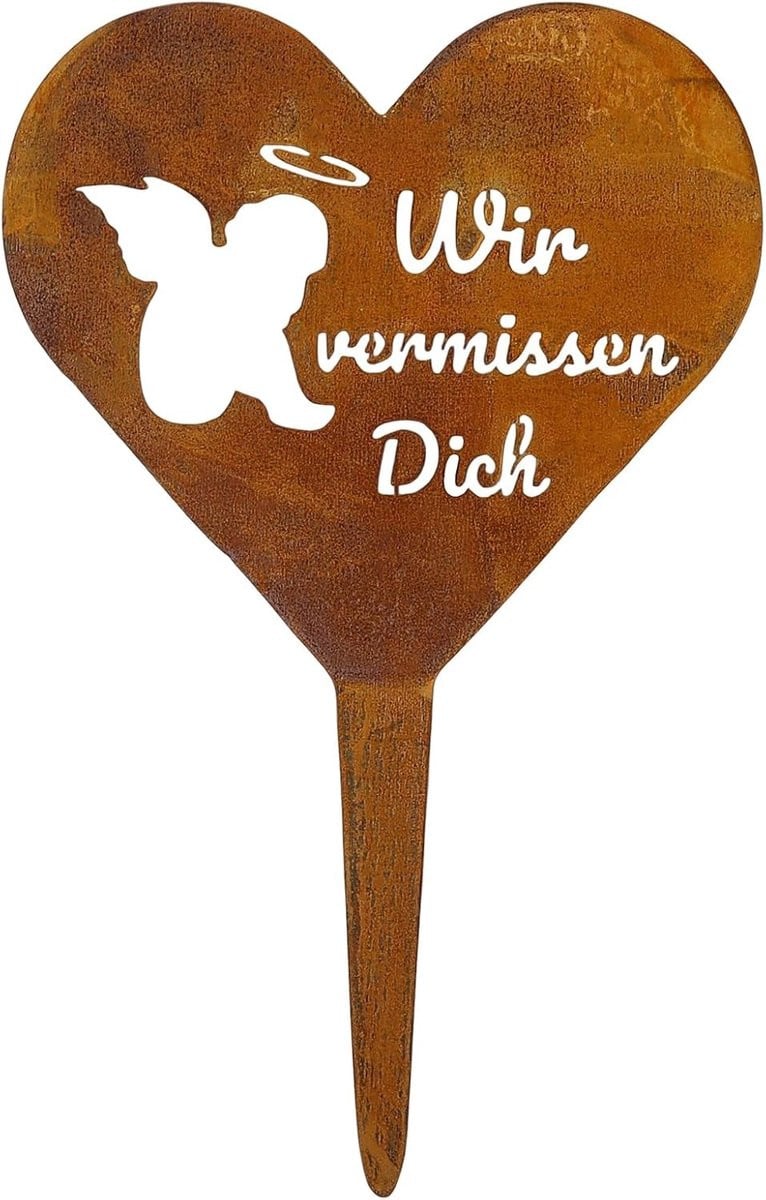 Weerbestendige metalen grafdecoratie Wir Vermissen Dich voor het herdenken van geliefden