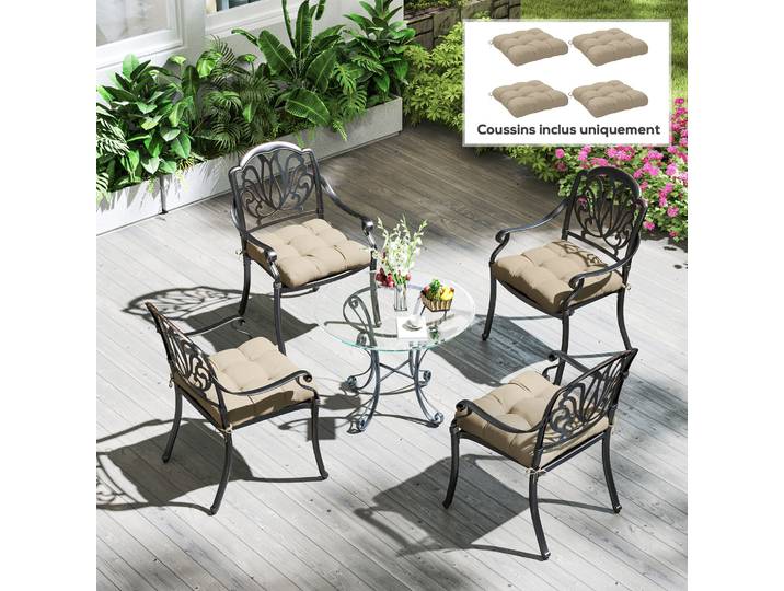 Outsunny Lot 4 Coussins Chaise Jardin 48x48cm Kaki Capitonné