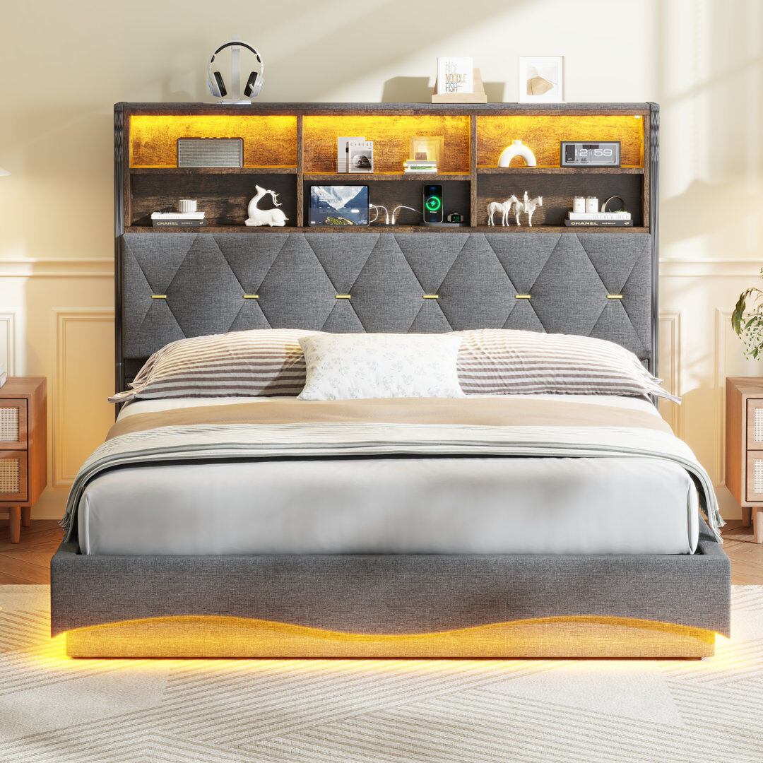 Metro Upholstered Linen Ottoman Bed Grey 5ft