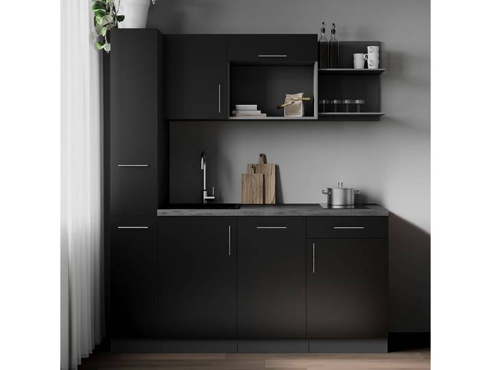 Singleküche Oliver ohne Mikro Kombi B 175cm Schwarz/Schwarz