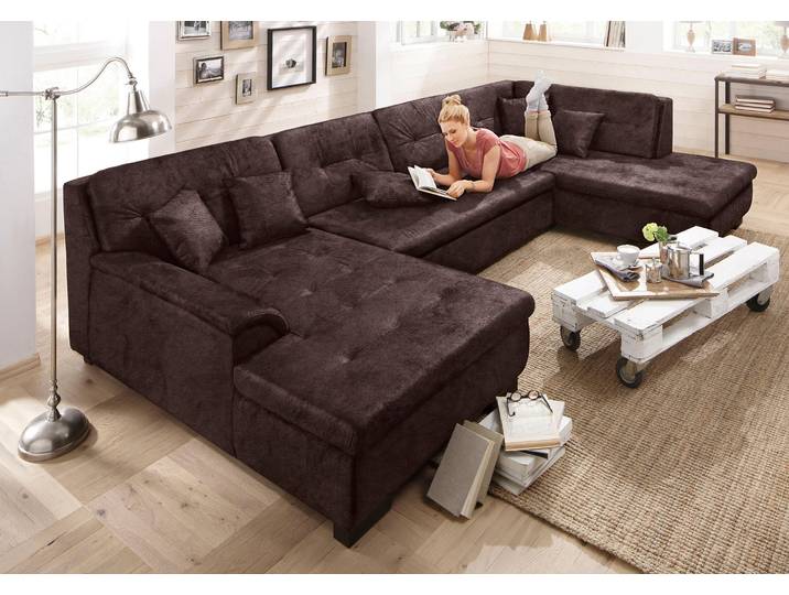 Wohnlandschaft HOME AFFAIRE BERGEN 364x106x83 cm, elegantes Design , braun (mokka), B:364cm H:83cm T:106cm, Sofas, Wohnlandschaft, whlw. mit Bettfunktion, U-Form
