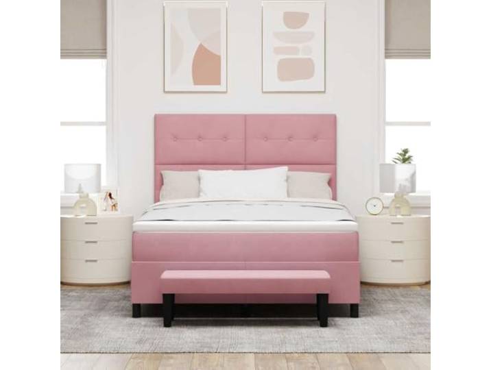 KTHLBRH Boxspringbett Rosa 190 x 140 cm Samt Struktur aus Holz, Matratze aus mittelfestem Schaumstoff, modernes Design