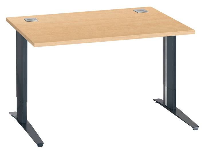 Bureau droit Excellens L 120 cm hêtre réglable en hauteur piétement métal anthracite - - Bruneau