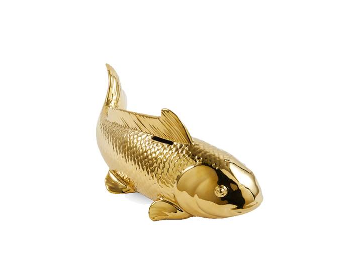 Grosse Design Spardose „Fisch Moneybox“ Keramik Gold Pols Potten