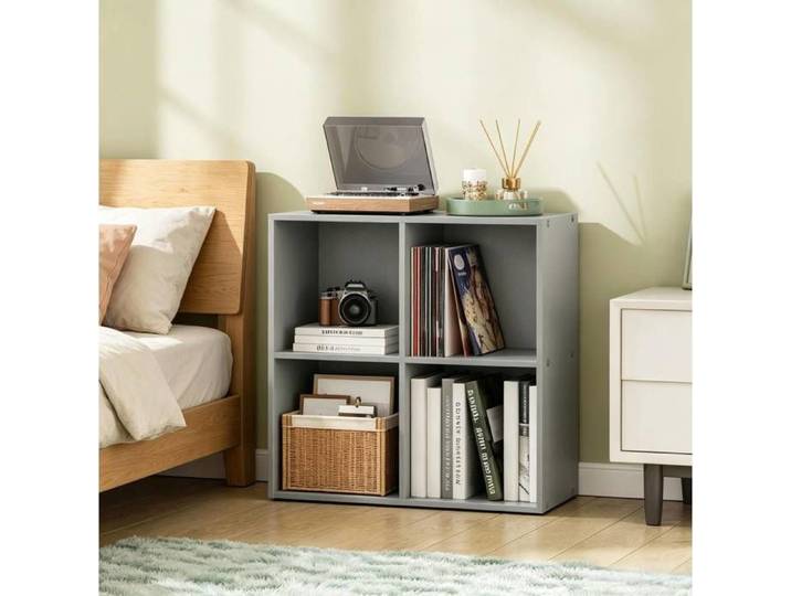 WOVREO Bibliothèque ouverte 4 compartiments meuble à casiers gris bois d'ingénierie design scandinave