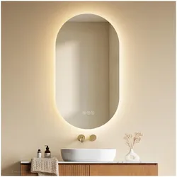 Emke, Spiegel, LED-Badspiegel 90x50cm, Kapselform, Touch, Antibeschlag & 3 Lichtfarben (50 x 90 cm)