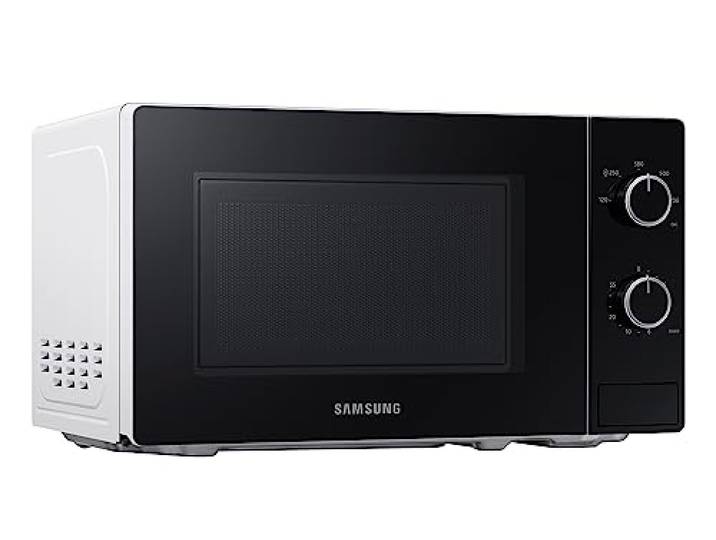 Samsung Solo-Mikrowelle, 700 W, Epoxy-Garraum mit 20 l Volumen, 5 Leistungsstufen, Defrost, Weiß/Schwarz, MS20A3010AH/EG